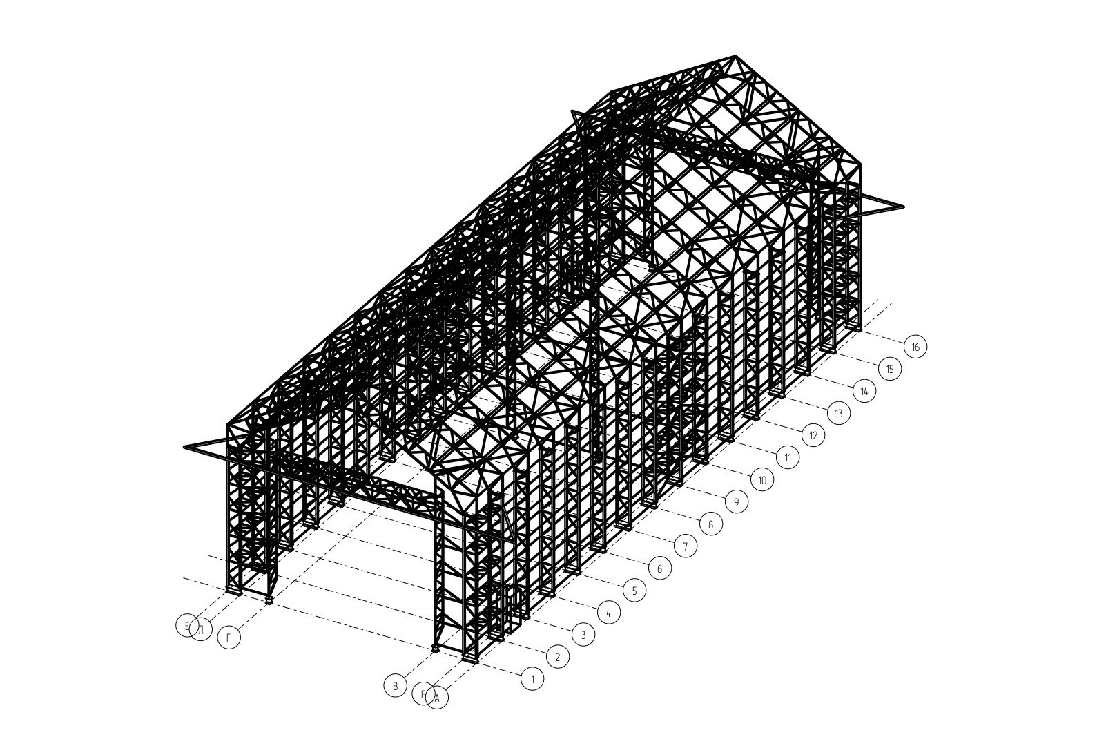 Ангар прямостенный с двухскатной кровлей (15х40х10м) (5 шт.)